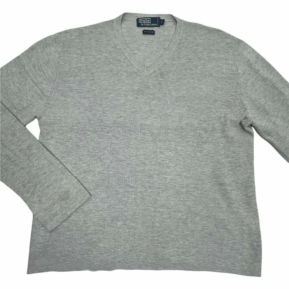 Polo By Ralph Lauren Mens Gray Long Sleeve V Neck Pullover Cotton Sweater Large